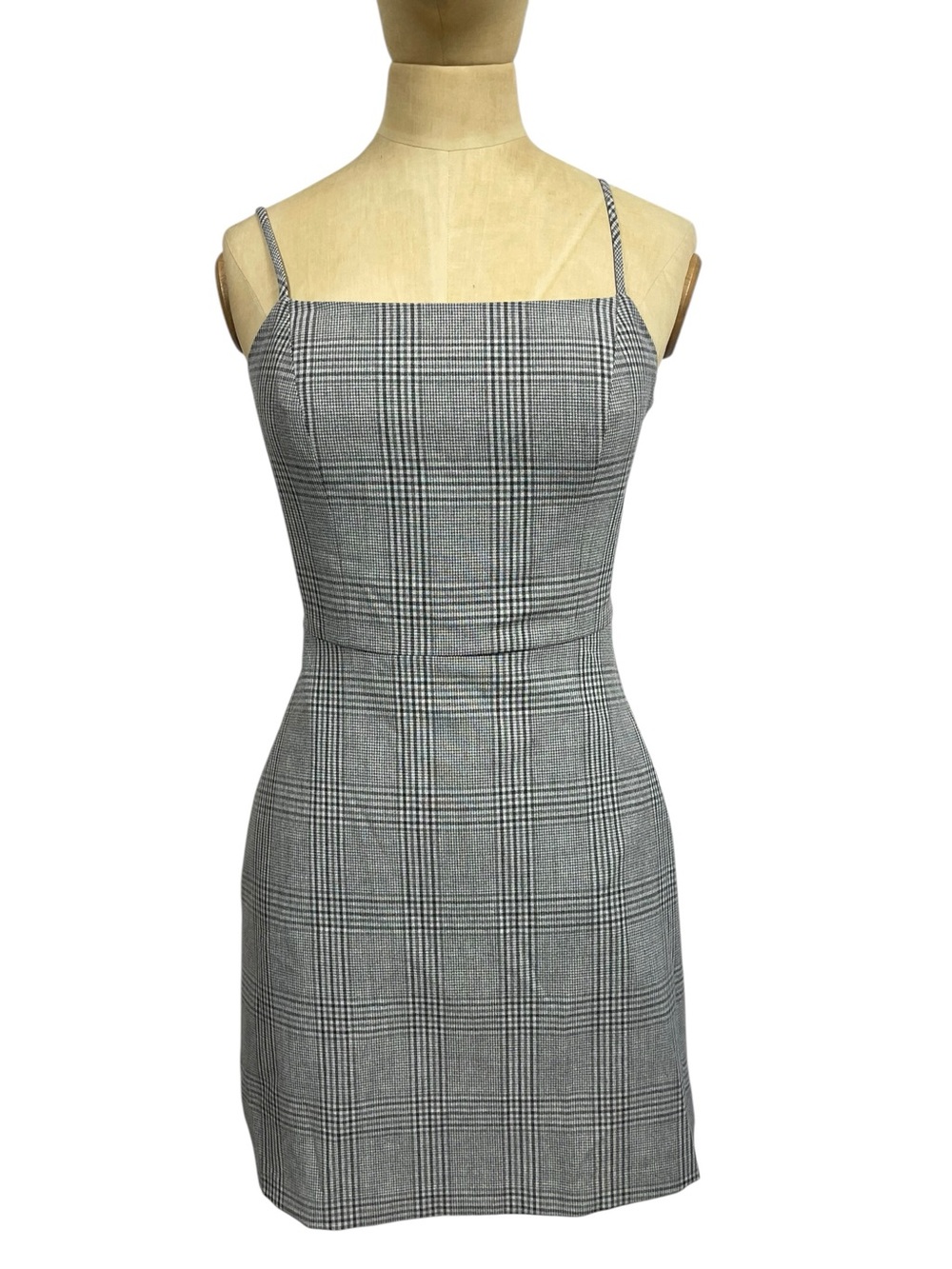 Aritzia Wilfred Glen Plaid Dress 0 Gray Clueless Square-Neck Bodycon Mini